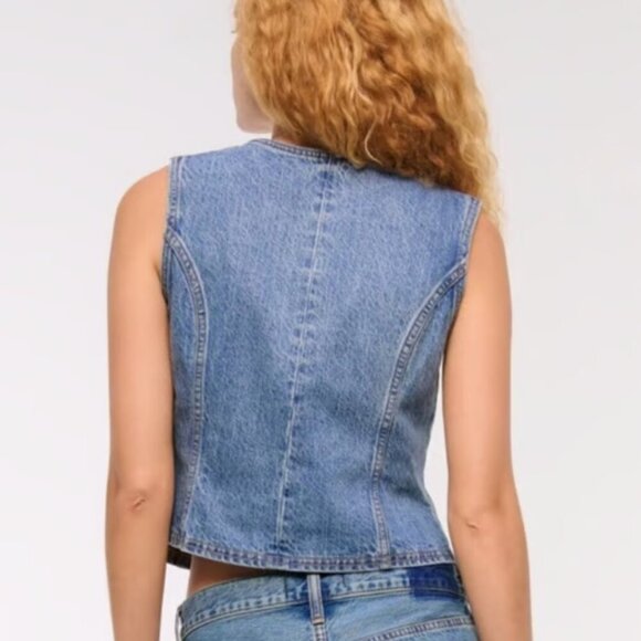 NWT Abercrombie Fitch Tie Front Denim Vest Jean Bows Open Front V Neck XXS Fall - Picture 3 of 15